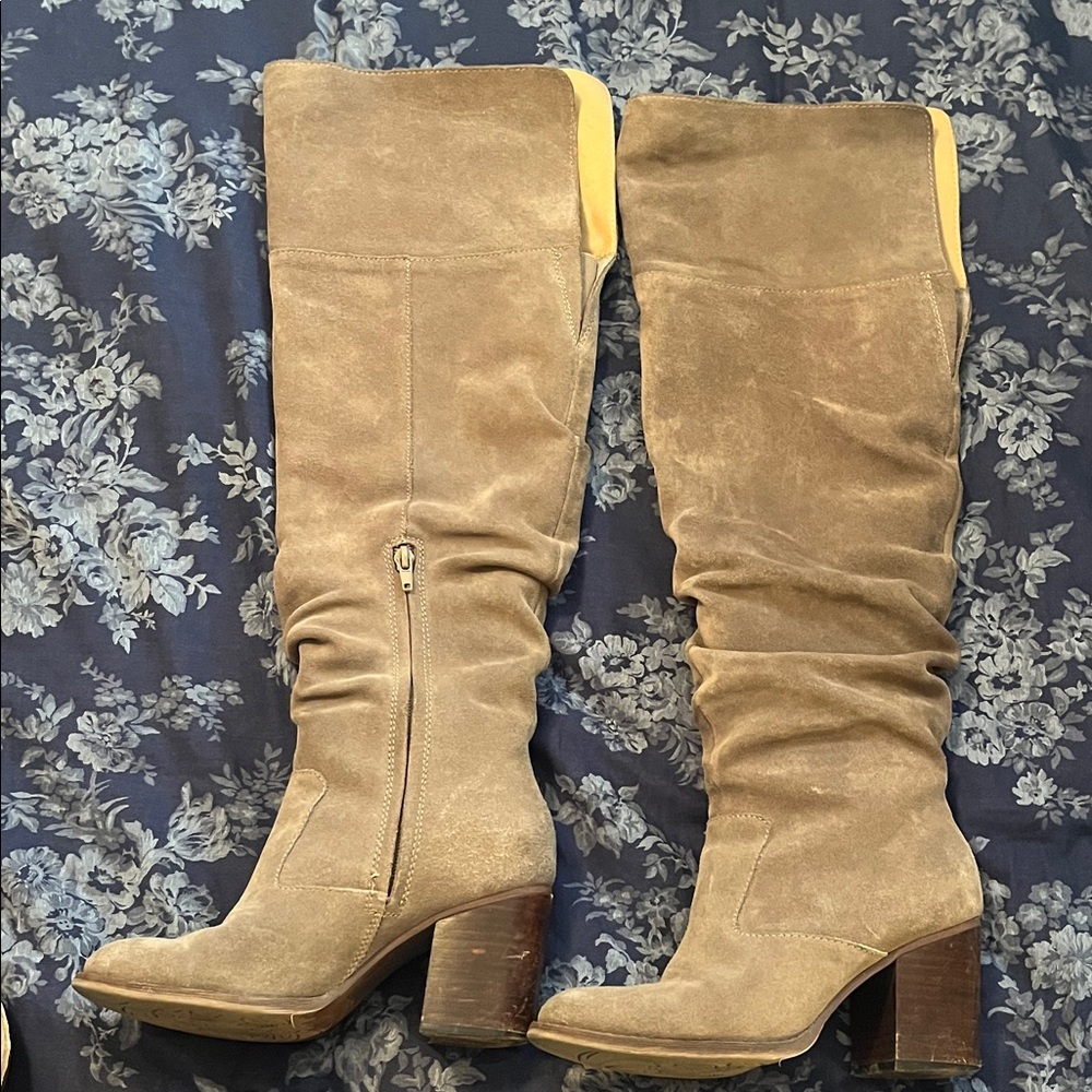 Crown Vintage Over the Knee Suede Boots in Tan